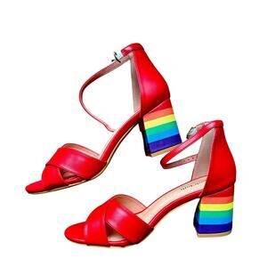 Y2K RetroMod Cloth Rainbow Women’s 8  Platform Low Block 2” Heels Art Teacher